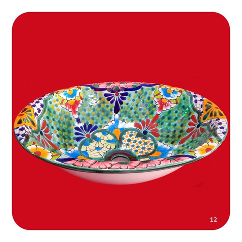 Imagen 3 de 3 de Lavabo Grande Color Cerámica Tipo Talavera 44x36x17 Cm M20