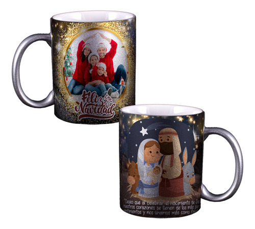 Tazas De Feliz Navidad Con Tu Foto Plateadas Para Regalo