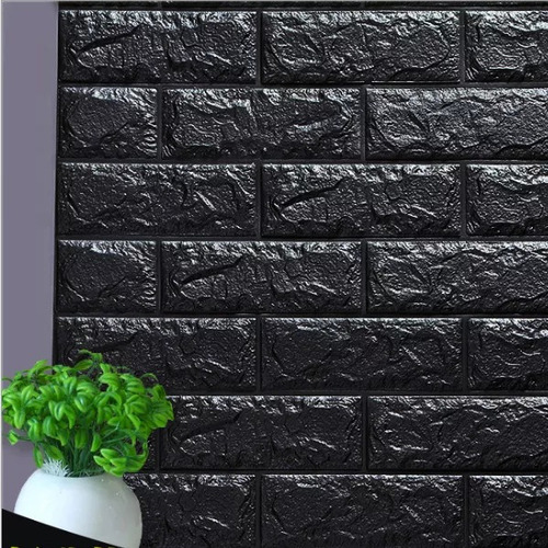 Revestimiento Pared Adhesivo 3d Ladrillo Negro Pack X 15