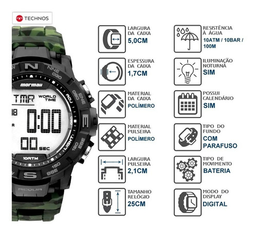 Relógio Mormaii Army Camuflado Garantia Technos Original Nfe