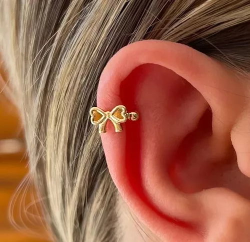 Piercing Fake Orelha Branco Cartilagem Folheado Ouro Par - Shelook