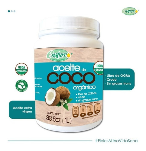 Aceite De Coco Orgánico Extra Virge 1 Lt Enature Crudo