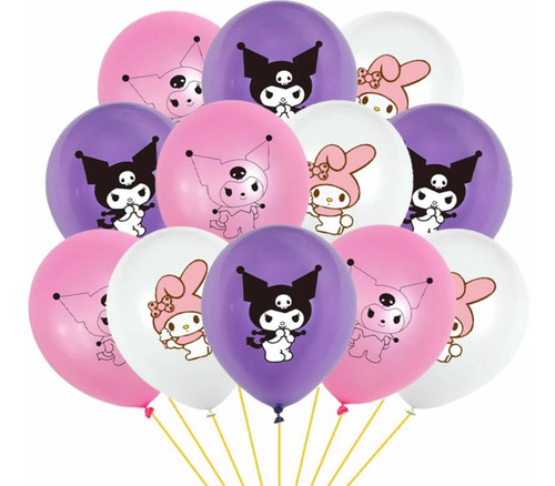 Paquete 12 Globos My Melody Kuromi Fiesta Infantil