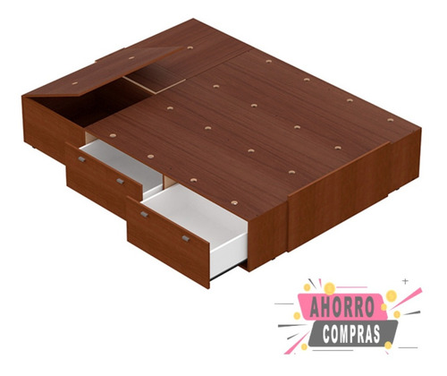 Imagen 3 de 5 de Cama Con Cajones Box . Base Somier Con Cajonera Y Baulera