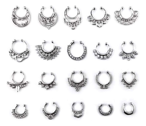 20 Piezas Falso Tabique Clicker Nariz Anillo Rhinestone...