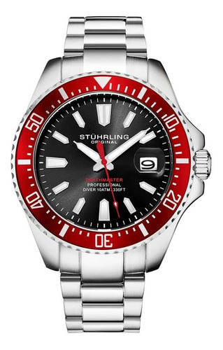 Relógio masculino Aquadiver Depthmaster 3950a.4 42 mm de quartzo, cor da moldura de aço inoxidável, cor vermelha