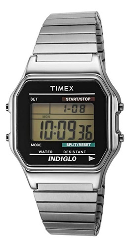 Reloj Hombre Timex Con Luz Indiglo, Cronógrafo T785879j Color de la correa Plateado Color del bisel Plateado Color del fondo Negro