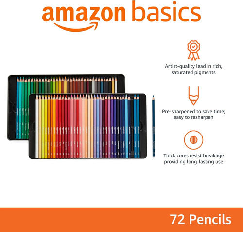 Amazon Basics Premium Colored Pencils, Soft Core, 72 Coun...