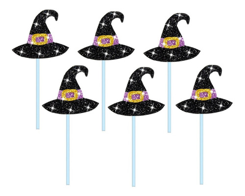 Palitos Decorativos Halloween Chapéu De Bruxa 6un