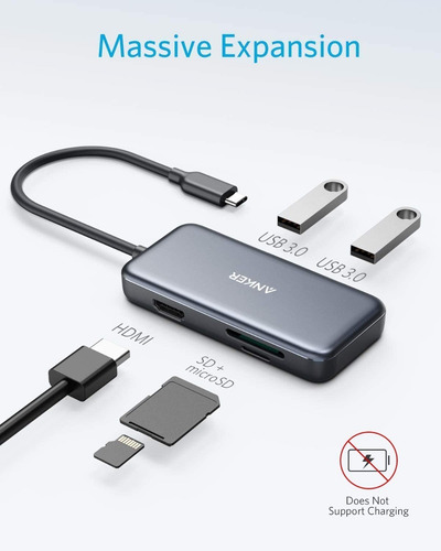 Imagen 2 de 7 de Hub Usb-c - Anker - 2 Port Usb 3.0 - Hdmi 4k 30hz Sd/microsd