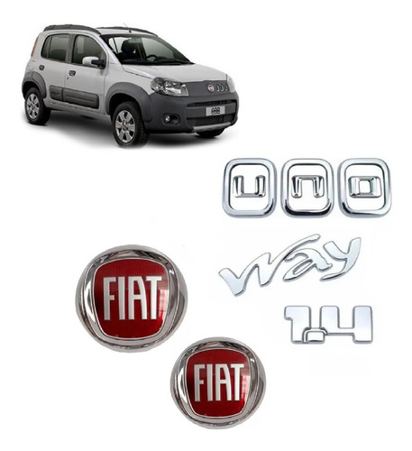 Kit Emblema Nome Uno Way 1.4 + Logo Grade E Mala Fiat 10/14