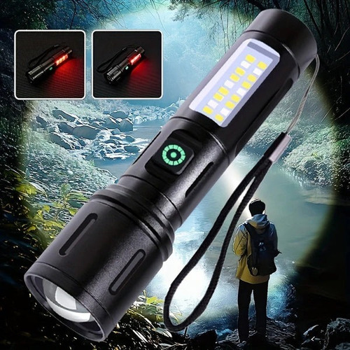 Linterna Led De Mano Recargable Usb Con Baliza Táctica Zoom