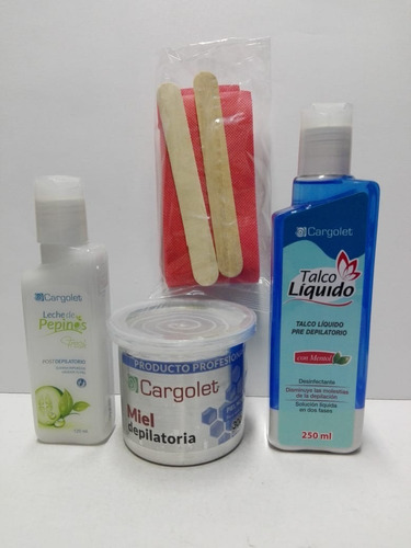 Kit Cargolet, Miel Depilatoria, Leche Pepinos, Talco Líquido