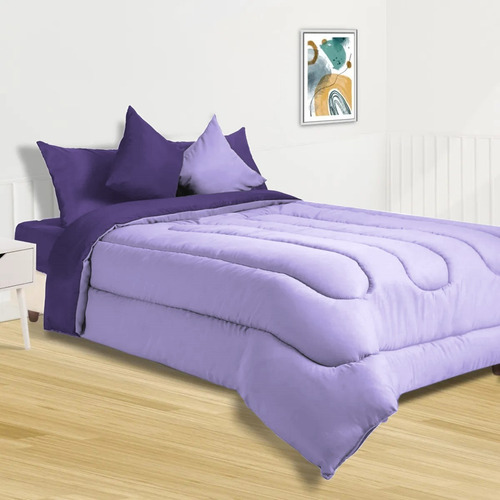 Acolchado De 2 1/2pl. Reversible Directo De Fabrica Color Violeta/lila