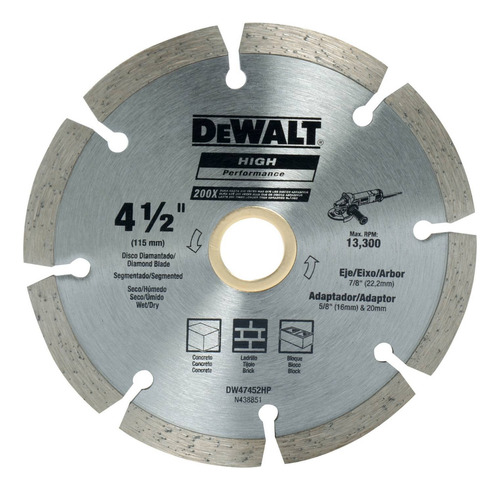 Disco Diamantado Segmentado 4 1/2'' Dewalt Dw 47452hp