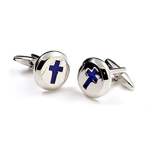 Gemelos Mrcuff Cruz Azul En Caja De Regalo Y Paño Para Pulir