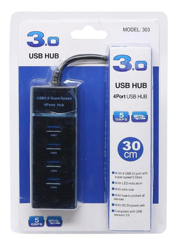 Imagen 6 de 10 de Adaptador Hub Usb 3.0 Pc Laptop De 4 Puertos Alta Velocidad