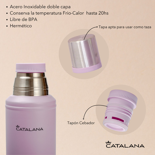 Kit Termo 1l + Mate 236ml Doble Acero Inox Frio Calor 20hs Lila