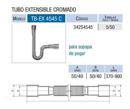 Imagen 5 de 10 de Caño Corrugado Tubo Extensible Latyn Tbex4545c Cromo 50/40