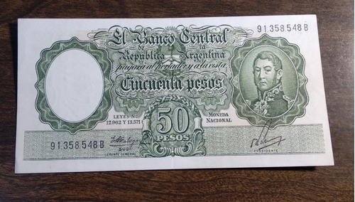 Bottero N 2008, Billete Argentina 50 Pesos Moneda Nacional. 
