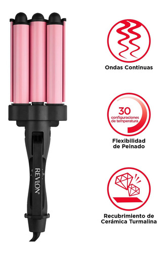 Imagen 4 de 8 de Revlon Waver Jumbo Triple Barril De Cerámica Rosa, Mediano
