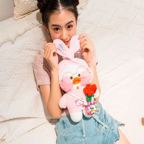 Lalafanfan, juguete de peluche con forma de pato, accesorios para niñas, ropa de conejo rosa