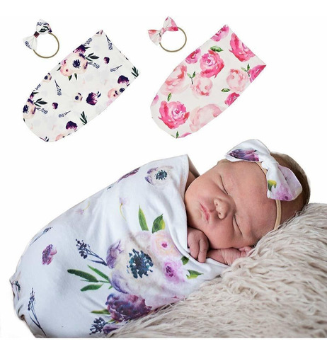 Recién Nacido Swaddle Sack Wrap Flower Headband Set Co...