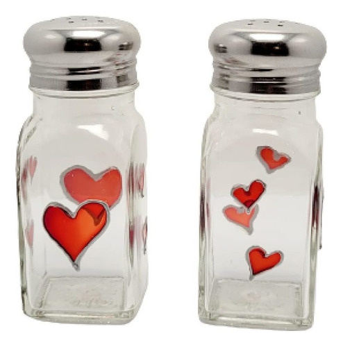 Red Hearts Hand Painted Glass Salt And Pepper Shakers Set