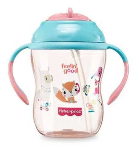 Copo De Treinamento Bebê Canudo E Alça +6m Fisher Price Rosa Raposa