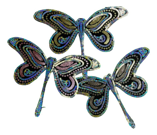 3xaplique Bordado De Lentejuela Mini Mariposa Spring 12x10cm