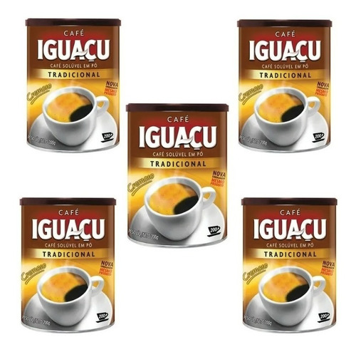 Café Iguaçu Solúvel Em Pó Lata 200g Kit C/5 Unidades