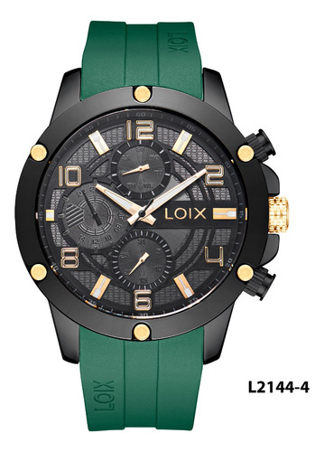 Reloj Hombre Loix® L2144-4 Verde Con Negro, Tablero Negro