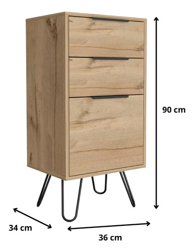 Cómoda Madera Metal Vertical Nordic 3 Cajones
