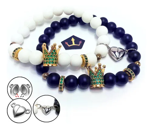 comprar Pulseras Pareja Coronas Rey Y Reina Con Imanes Corazón 04 Se