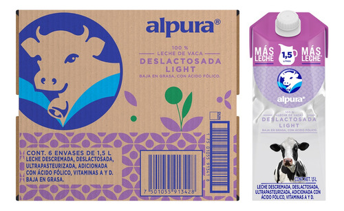 Pack X6 Leches Alpura Deslactosada Light Con 1.5 Litros C/u