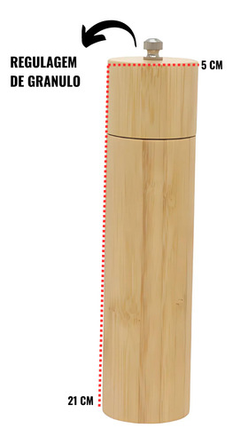 Moedor De Pimenta Bambu E Cerâmica Com Regulagem De Grãos
