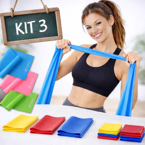 Kit 3 Faixas Elásticas Theraband Zornix Academia Exercício Treino Funcional Musculação Yoga Pilates Ginástica Reabilitação Fisioterapia Resistência