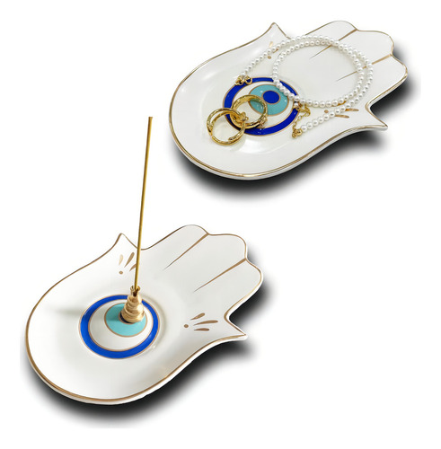 Soporte De Incienso De Mano Hamsa De Cerámica Color Blanco Estilo