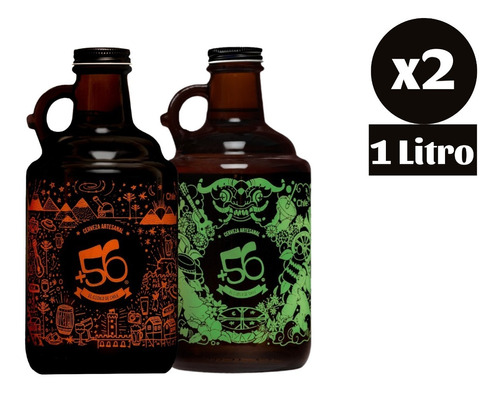 2x Growler Cerveza Artesanal +56 Variedades 1 Litro Vidrio