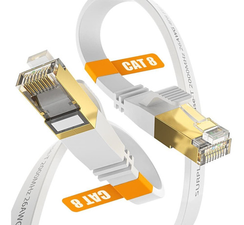 Cable Ethernet Cat8 20 Pie Blanco 40 Gbps Red Internet Gnd