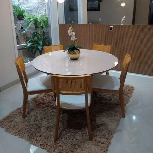 Mesa Jantar Cone Laqueado Tampo Redondo Laca Com Vidro 110cm