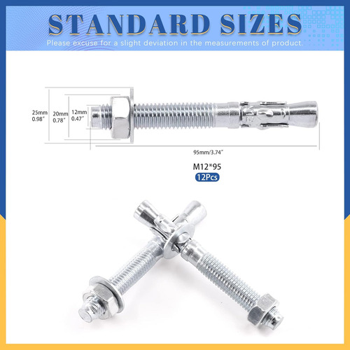 12 Anclajes De Cuña Chapados Zinc De 1/2 X 3-3/4 Hor...