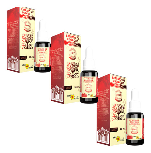 Kit 3 Extratos De Própolis Vermelha 20 Ml- Apis Flora Saúde