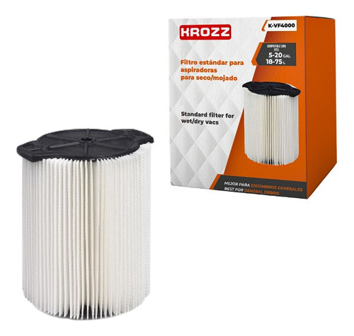 Filtro Original Marca Krozz Para Aspiradoras Ridgid 5-20 Gal