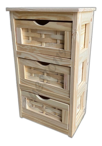 Mesa Luz Cajonera Ordenador Pino 3 Cajones Trenzados Madera