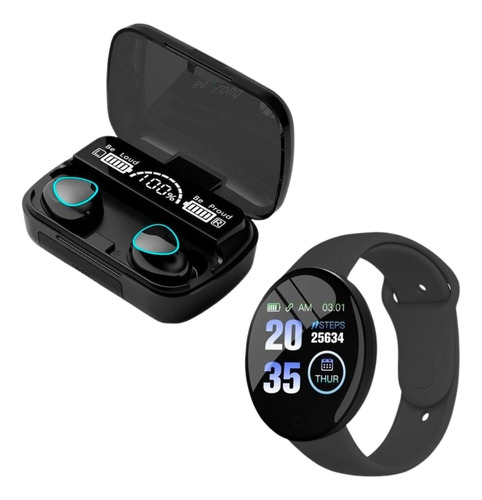 Combo Smartwatch D18 + Auricular Inalambrico M10 Negro