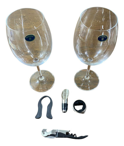 Kit Noite Do Vinho 2 Taças Cristal Abridor Dosador Cortador