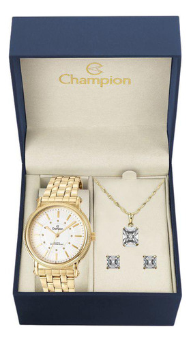 Relógio Champion Feminino Cn29614w Dourado Aço Kit Semijóia