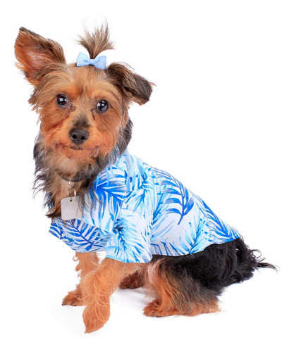 Camisa Hawaiana A Juego Para Perro En Estampado De Hojas