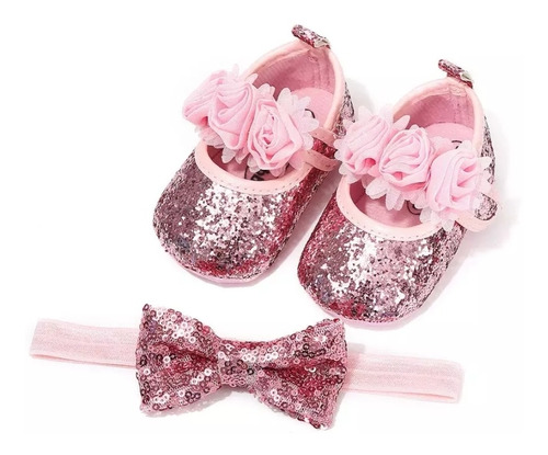 Combo Zapatos + Balaca Rosa Formal Bebé Niña